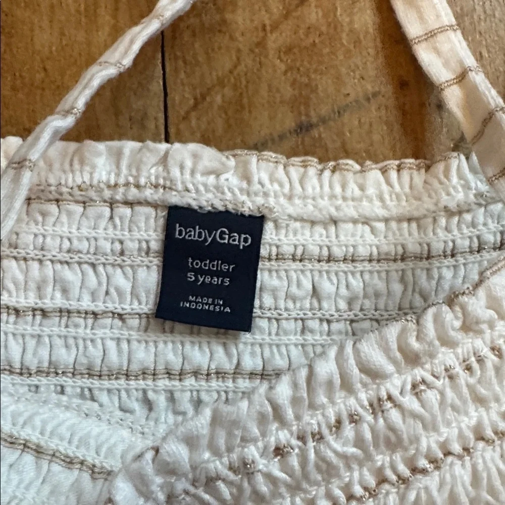 GAP cotton dress 5T white gold stripe spring summer ruched chest Easter